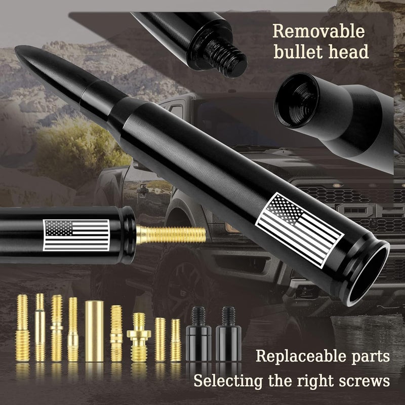 Turcee Car Bullet Antenna,Truck Exterior Decoration Accessories Car Vehicle Replacement Antenna Conpatible with Ford F150 RAM 1500 GMC Heavy Duty Pickup Trucks Accessories (New Upgrade Black-U.S. Flag)… - Image 4